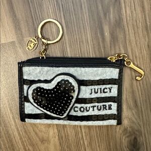 Juicy Couture Vintage Gray Velvet Black Sequins Heart Pouch Key Mini Card Holder